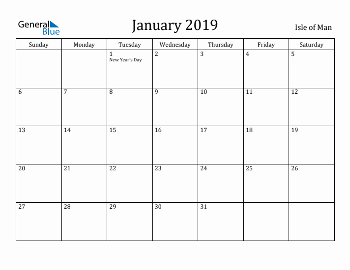 January 2019 Calendar Isle of Man