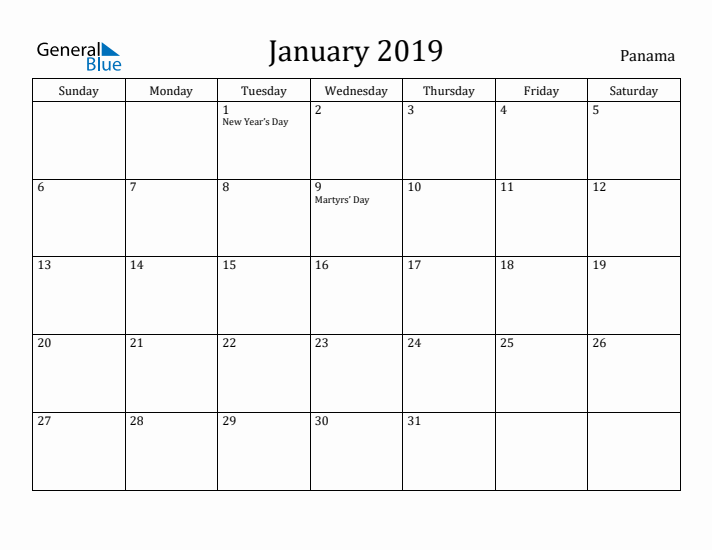 January 2019 Calendar Panama