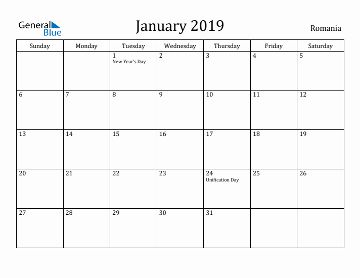 January 2019 Calendar Romania