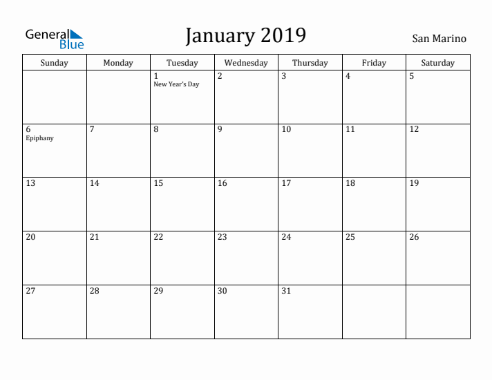 January 2019 Calendar San Marino