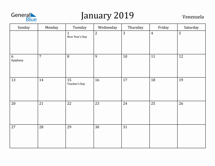 January 2019 Calendar Venezuela