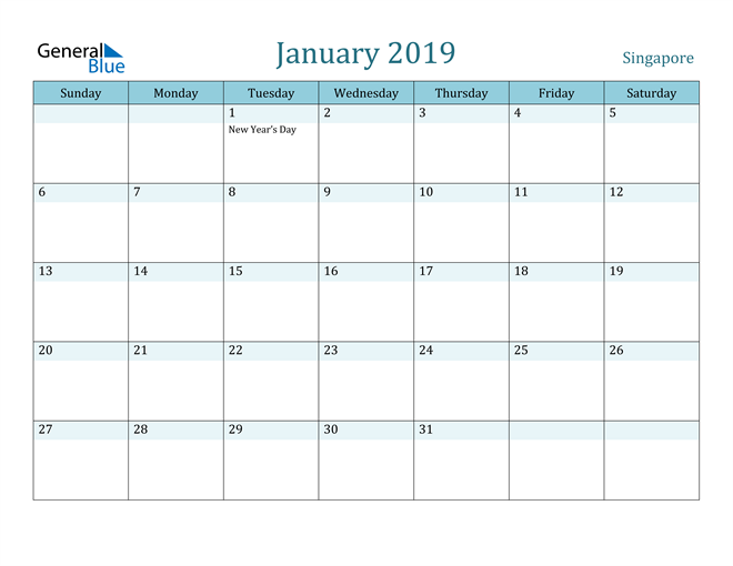 January 2019 Calendar with Holidays in PDF, Word, and Excel