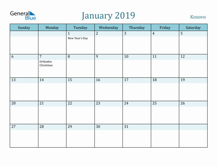 January 2019 Calendar with Holidays