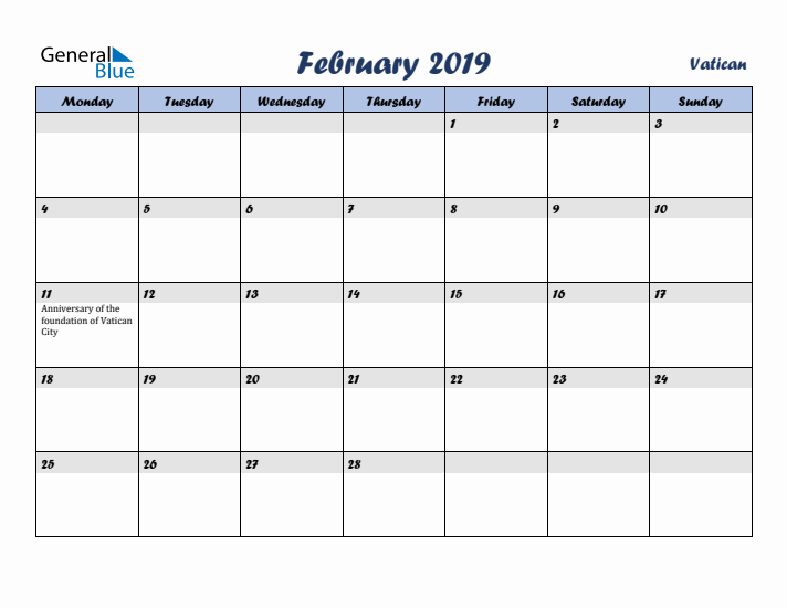 February 2019 Calendar with Holidays in Vatican