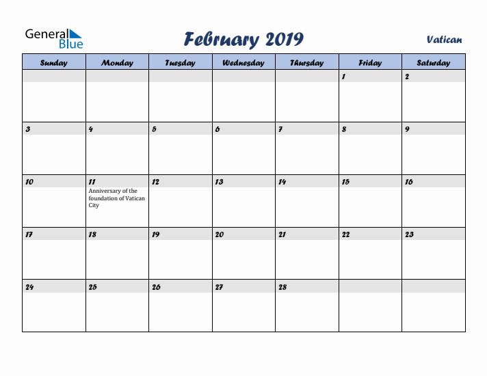 February 2019 Calendar with Holidays in Vatican