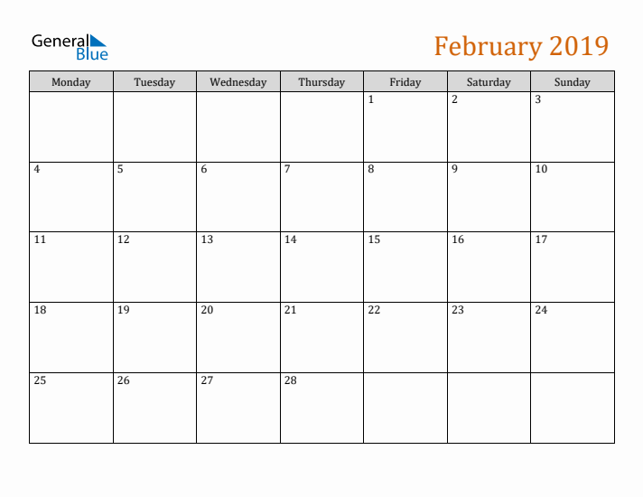 Editable February 2019 Calendar