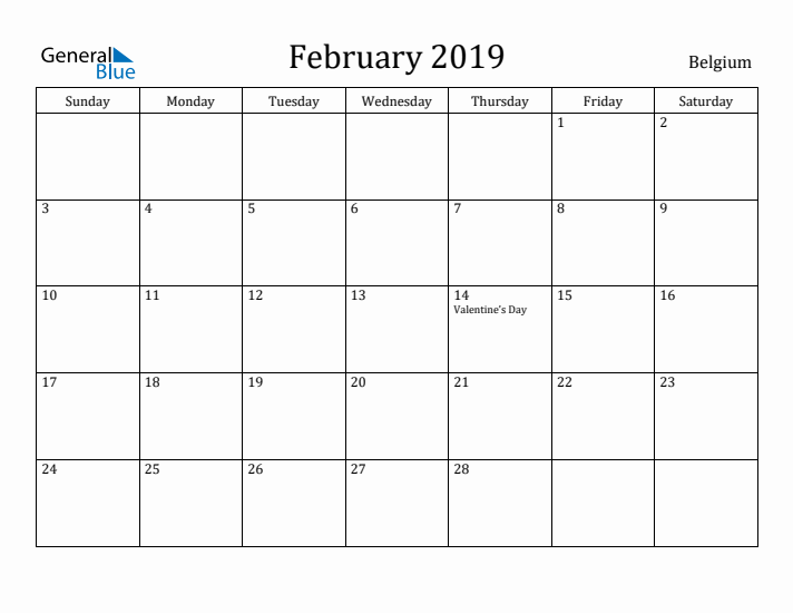 February 2019 Calendar Belgium