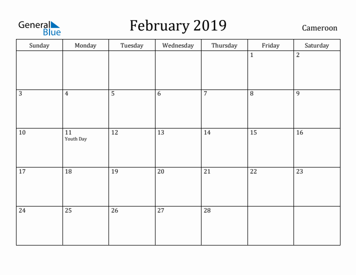 February 2019 Calendar Cameroon