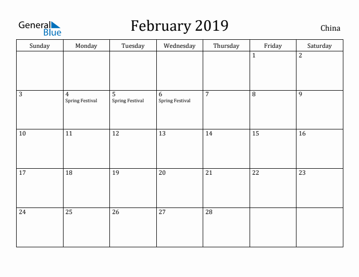 February 2019 Calendar China