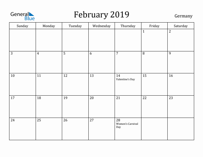 February 2019 Calendar Germany
