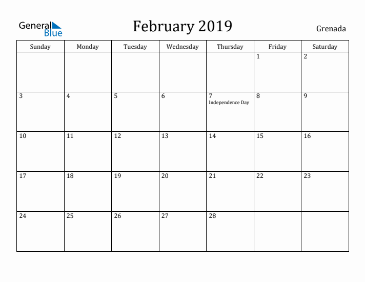 February 2019 Calendar Grenada