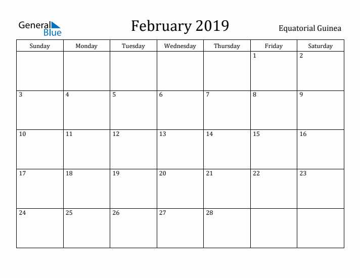 February 2019 Calendar Equatorial Guinea