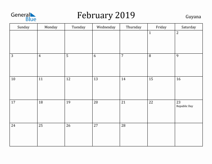 February 2019 Calendar Guyana