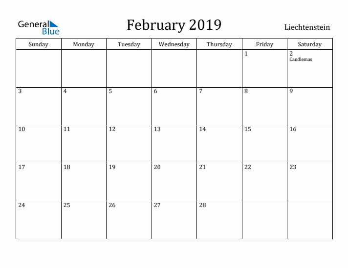 February 2019 Calendar Liechtenstein