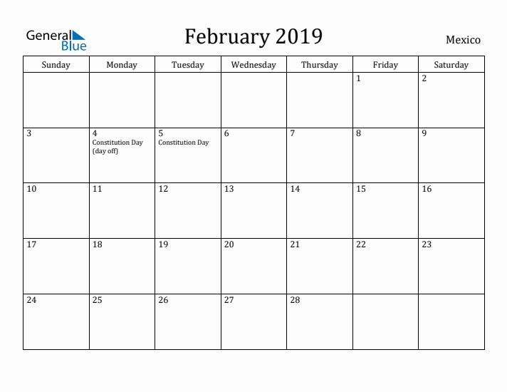 February 2019 Calendar Mexico
