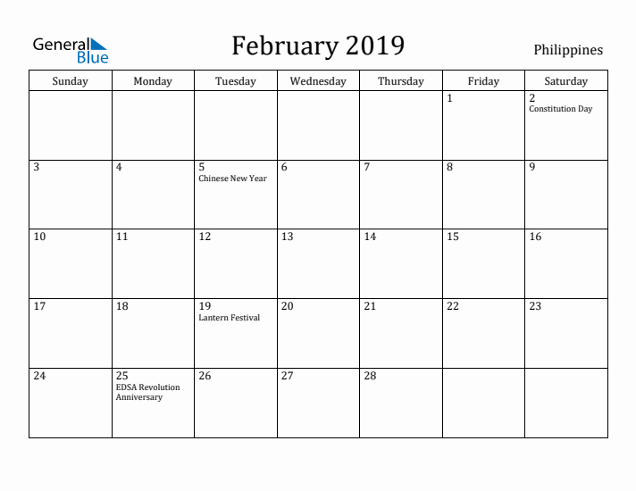 February 2019 Calendar Philippines
