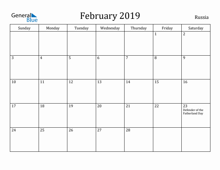 February 2019 Calendar Russia