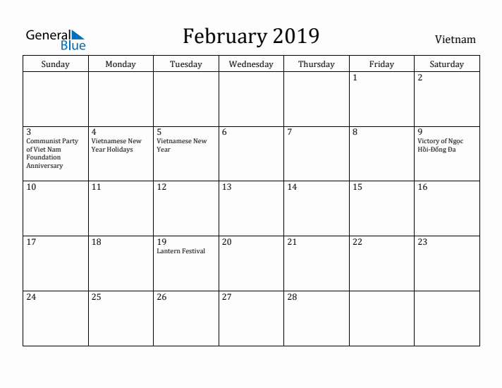 February 2019 Calendar Vietnam