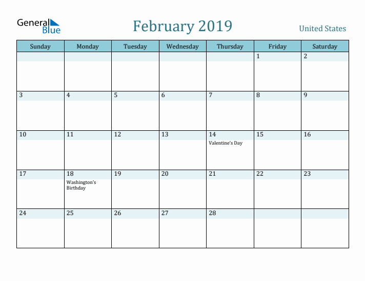 February 2019 Calendar with Holidays
