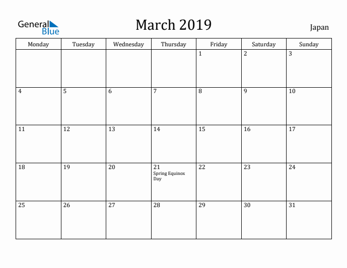 March 2019 Calendar Japan