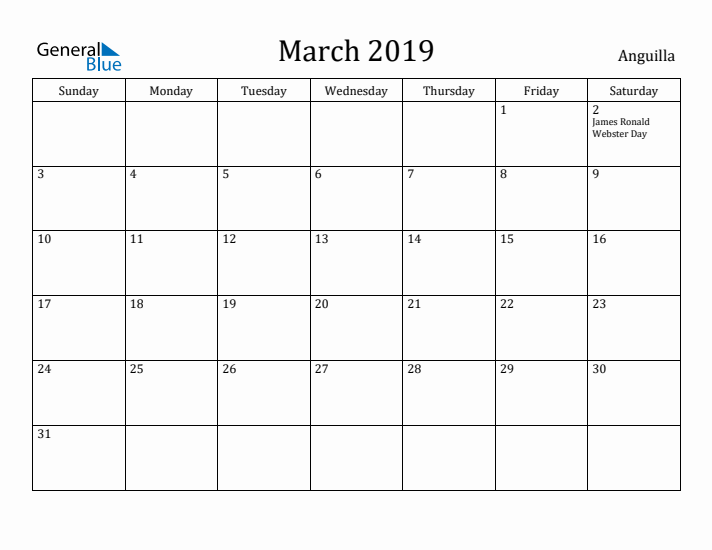 March 2019 Calendar Anguilla