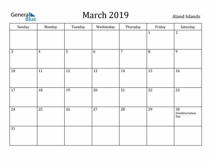 March 2019 Calendar Aland Islands
