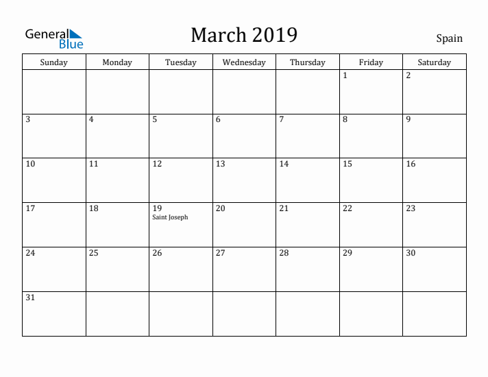 March 2019 Calendar Spain