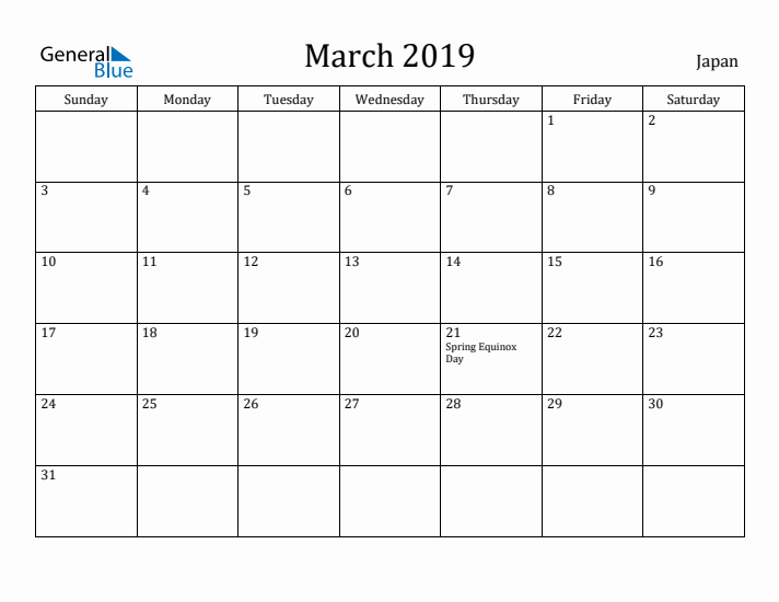 March 2019 Calendar Japan