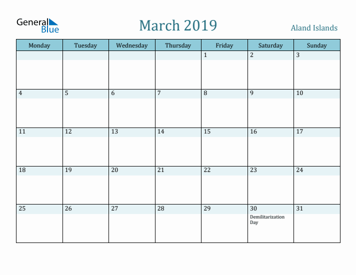 March 2019 Calendar with Holidays