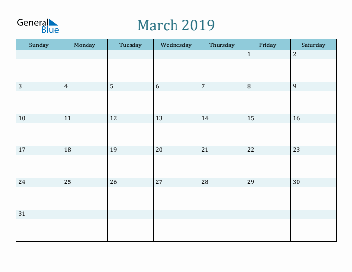 March 2019 Printable Calendar