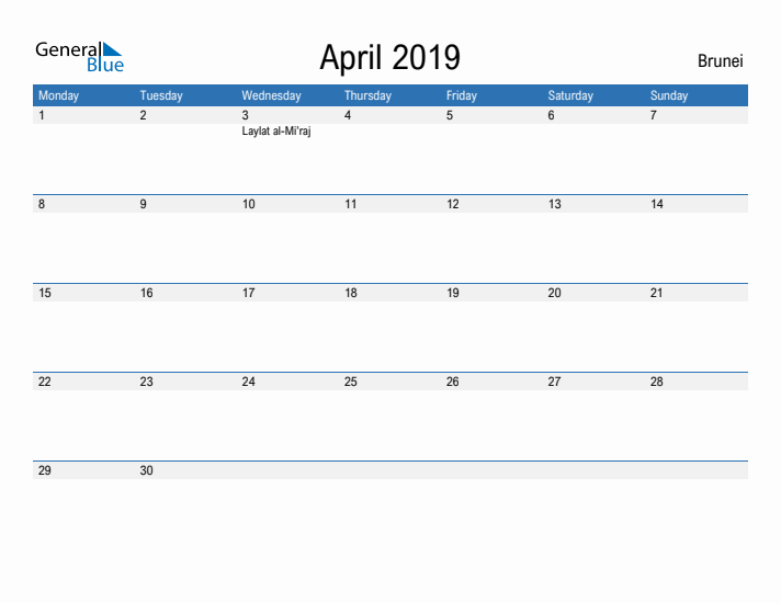 Fillable April 2019 Calendar