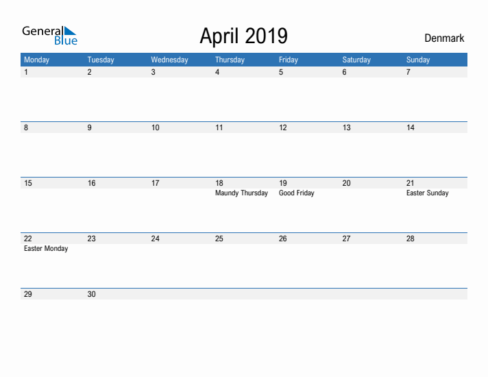 Fillable April 2019 Calendar