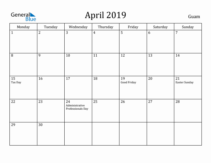 April 2019 Calendar Guam