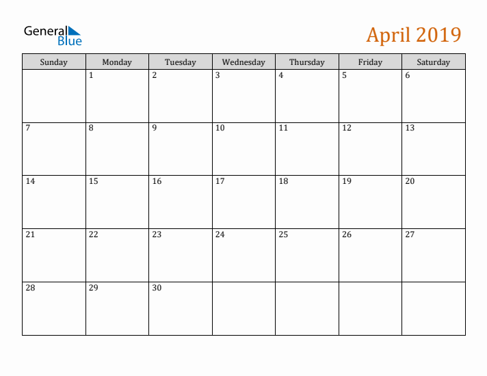Editable April 2019 Calendar