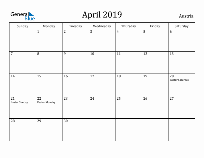 April 2019 Calendar Austria