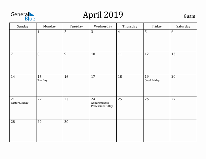 April 2019 Calendar Guam