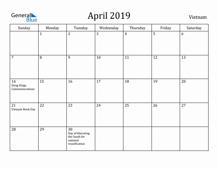 April 2019 Calendar Vietnam