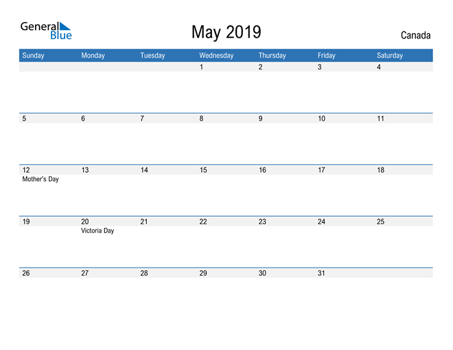 Fillable May 2019 Calendar