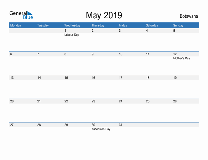 Fillable May 2019 Calendar