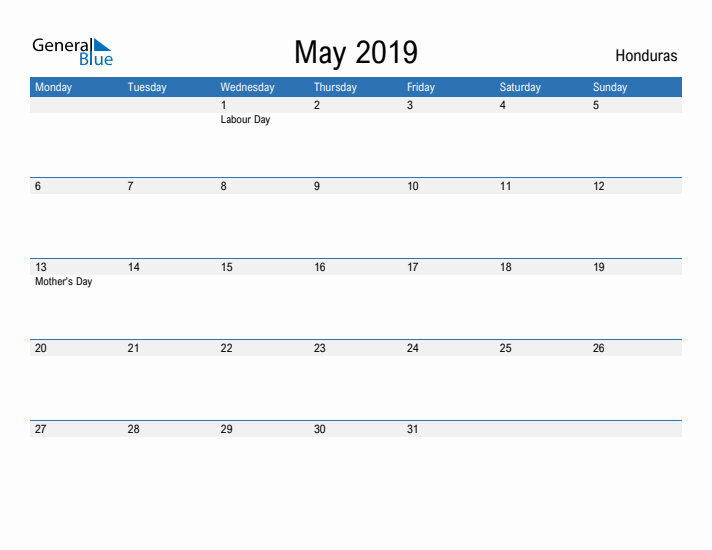 Fillable May 2019 Calendar