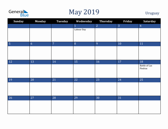 May 2019 Uruguay Calendar (Sunday Start)