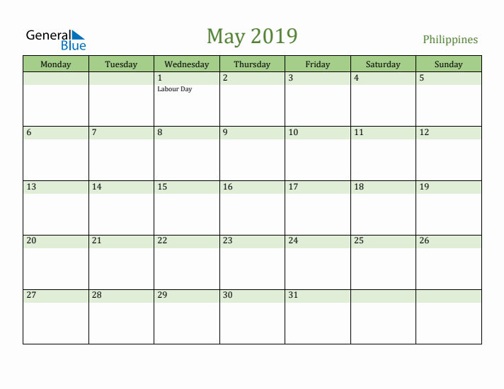 May 2019 Calendar with Philippines Holidays