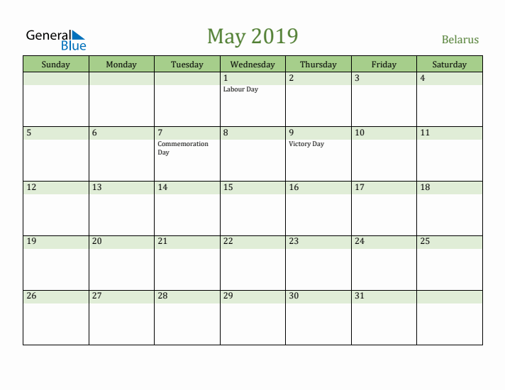 May 2019 Calendar with Belarus Holidays
