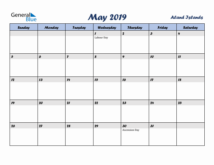 May 2019 Calendar with Holidays in Aland Islands