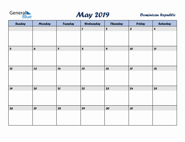 May 2019 Calendar with Holidays in Dominican Republic