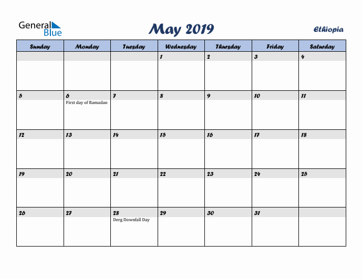 May 2019 Calendar with Holidays in Ethiopia