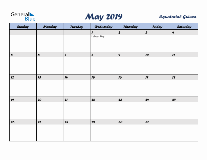 May 2019 Calendar with Holidays in Equatorial Guinea
