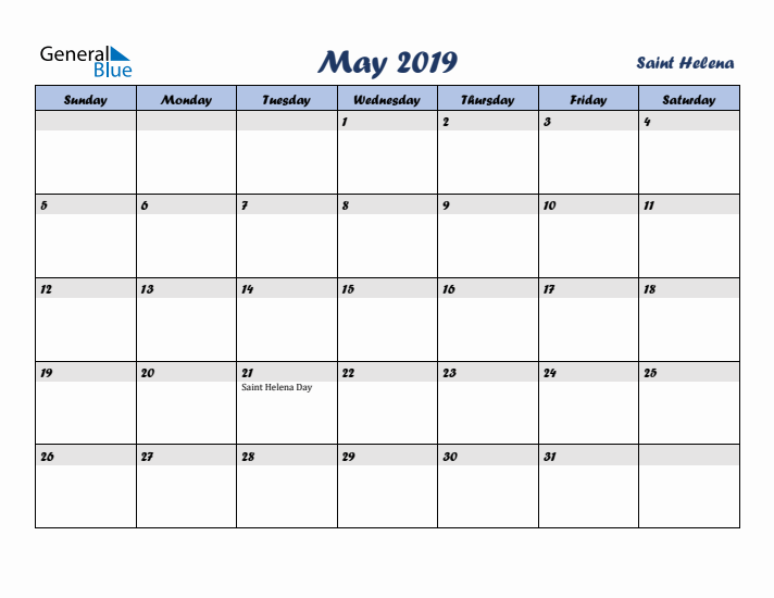 May 2019 Calendar with Holidays in Saint Helena