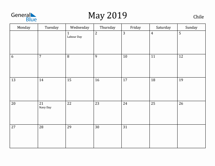 May 2019 Calendar Chile