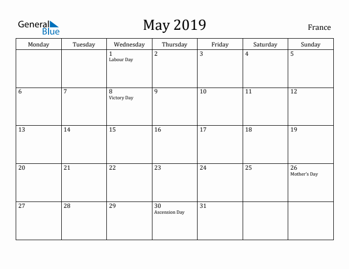 May 2019 Calendar France